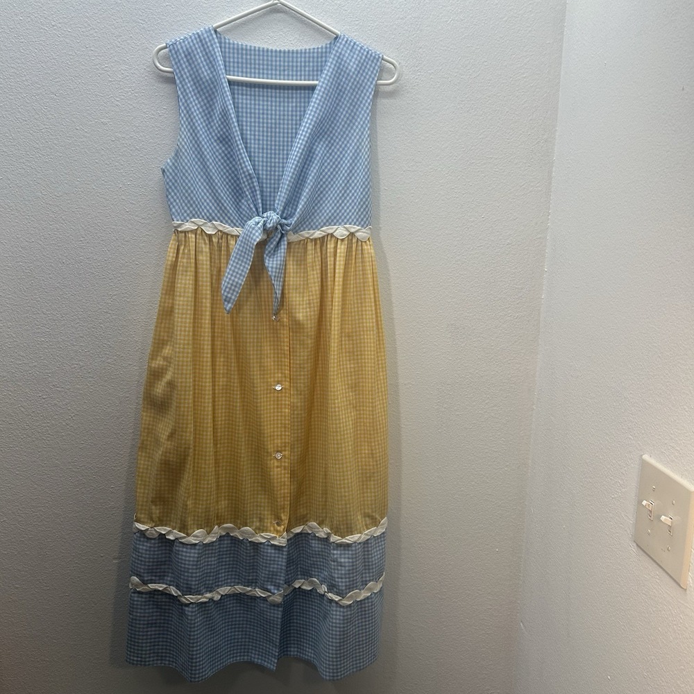 VTG 70s Prairie Dress & Pinafore Eye Candy by the‎ Flaums Cottagecore Gingham S - Picture 11 of 16